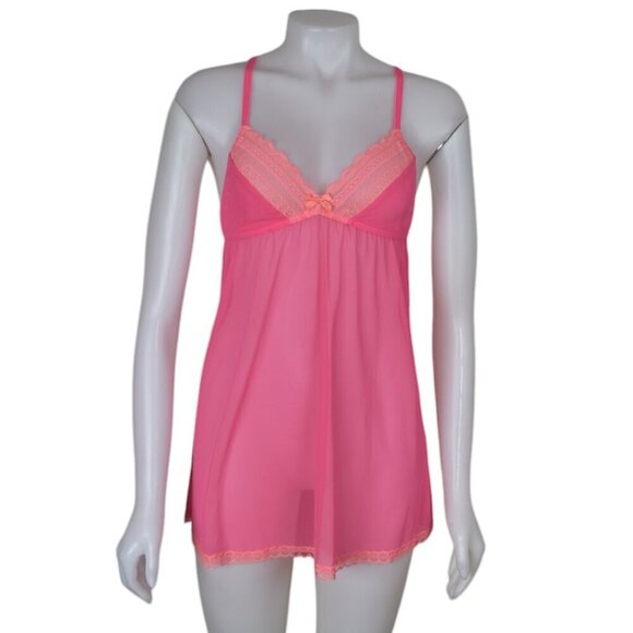 La Senza Hot Pink Babydoll Lingerie Sheer Size Medium - Picture 1 of 7